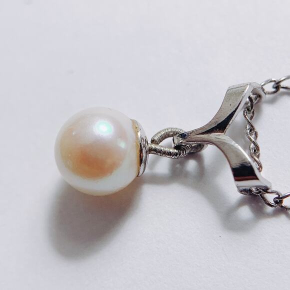 Vintage Signed Marvel Sterling Silver Pearl Pendant Necklace Mid Century 40s–50s - Picture 15 of 16